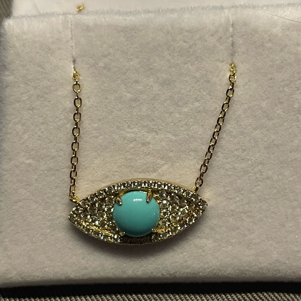 14K Gold.  Diamond Turquoise pendant.